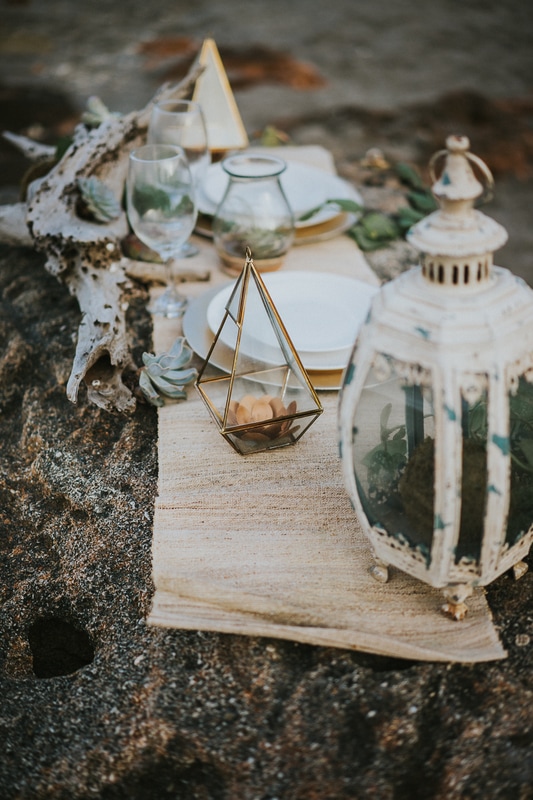 Coral Cove beach elopement wedding details on rocky beach up-close