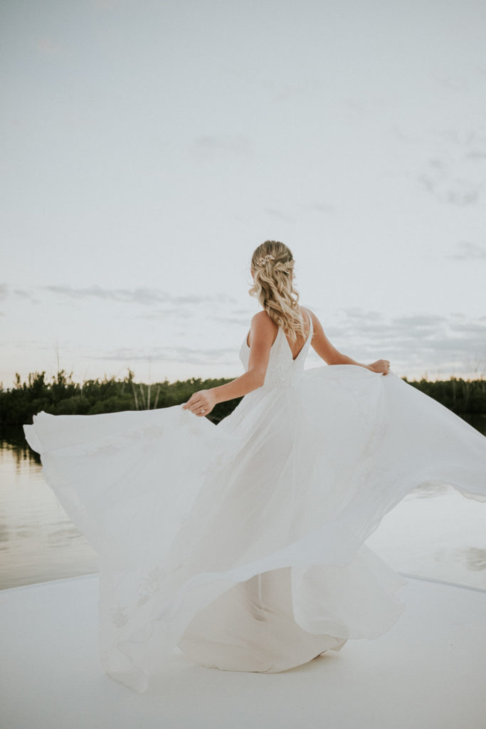 Flowy A-line wedding dress for Florida bride yacht
