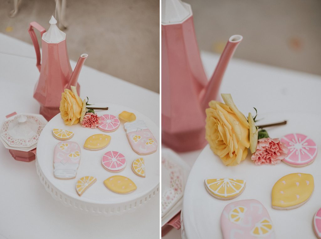 Pink Lemonade photoshoot themed cookies for Twisted Oak Farm in Vero Beach FL barn wedding