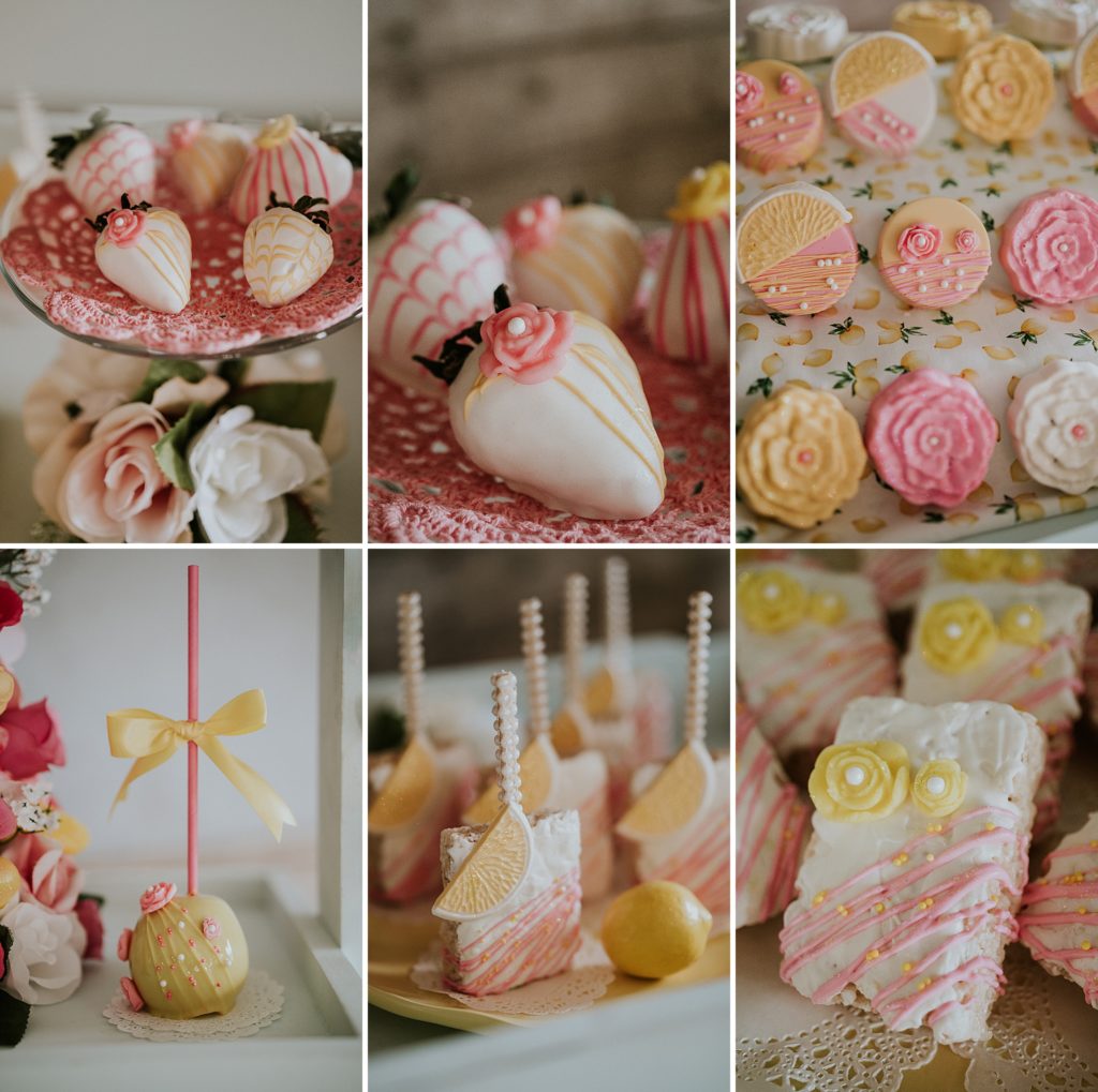 Pink Lemonade photoshoot themed wedding desserts at Twisted Oak Farm Vero Beach FL barn wedding