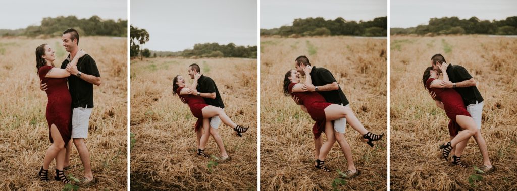 Time lapse of a dip kiss between Sarasota wedding couple for engagement photos at Myakka River state park