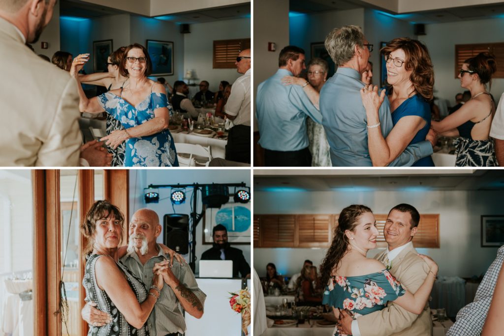 Photos of guests dancing at small Florida destination wedding