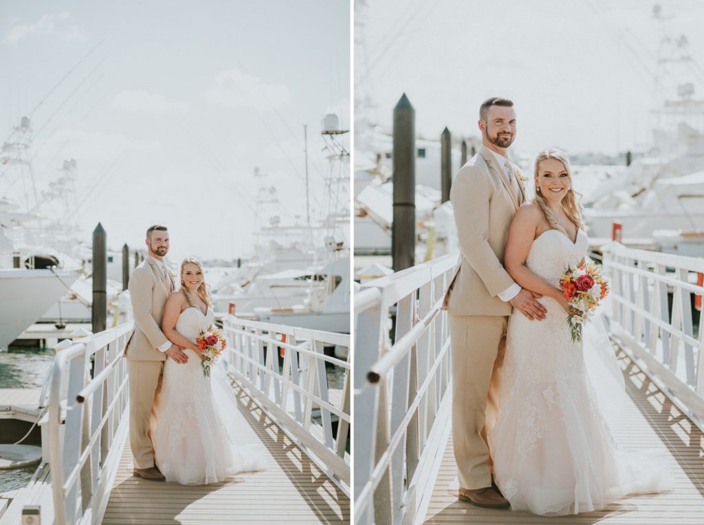 Singer Island Florida destination wedding couple photos on the docks of Sailfish Marina West Palm Beach