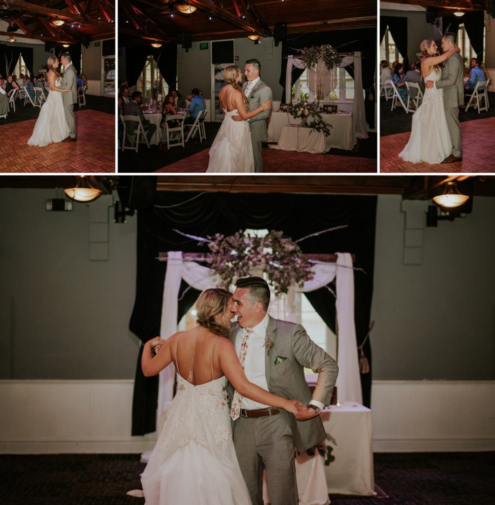 Bride and groom first dance at Flagler Place wedding reception