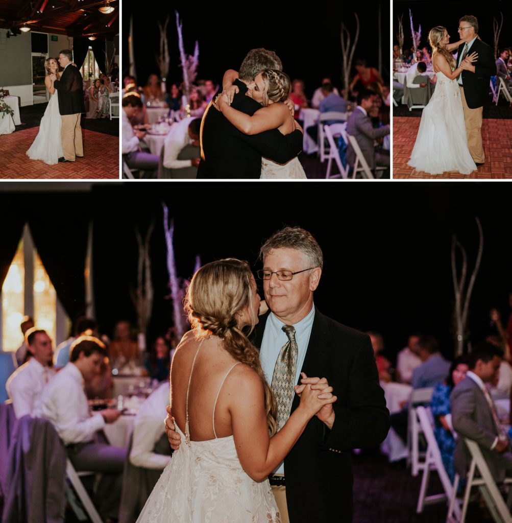 Father daughter dance illuminated by sunset at Flagler Place wedding venue