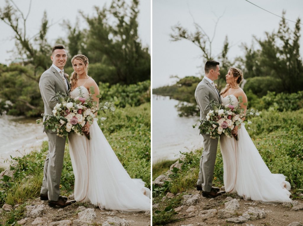 Bride and groom stand by Hutchinson Island shoreline for House of Refuge elopement