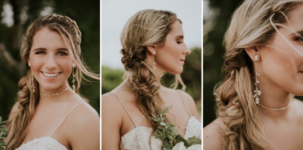 Close ups of bride's makeup and hair for Florida beach wedding