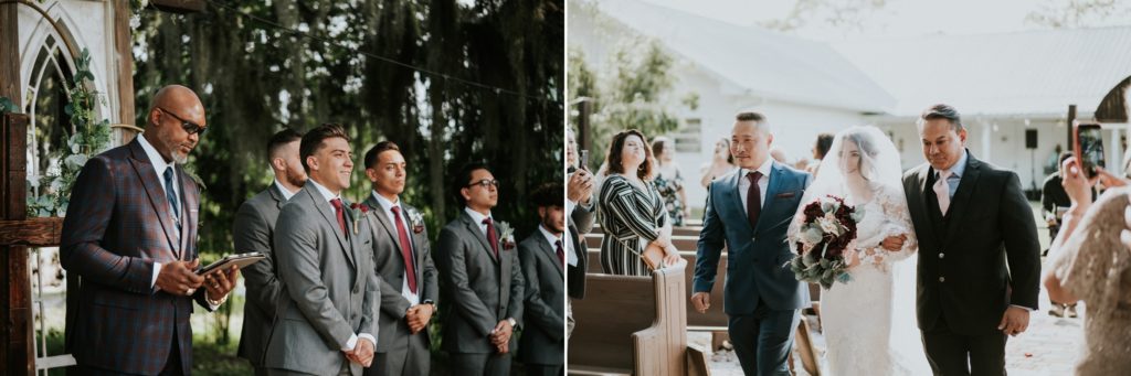 Groom sees bride for first time as her fathers walk her down the aisle