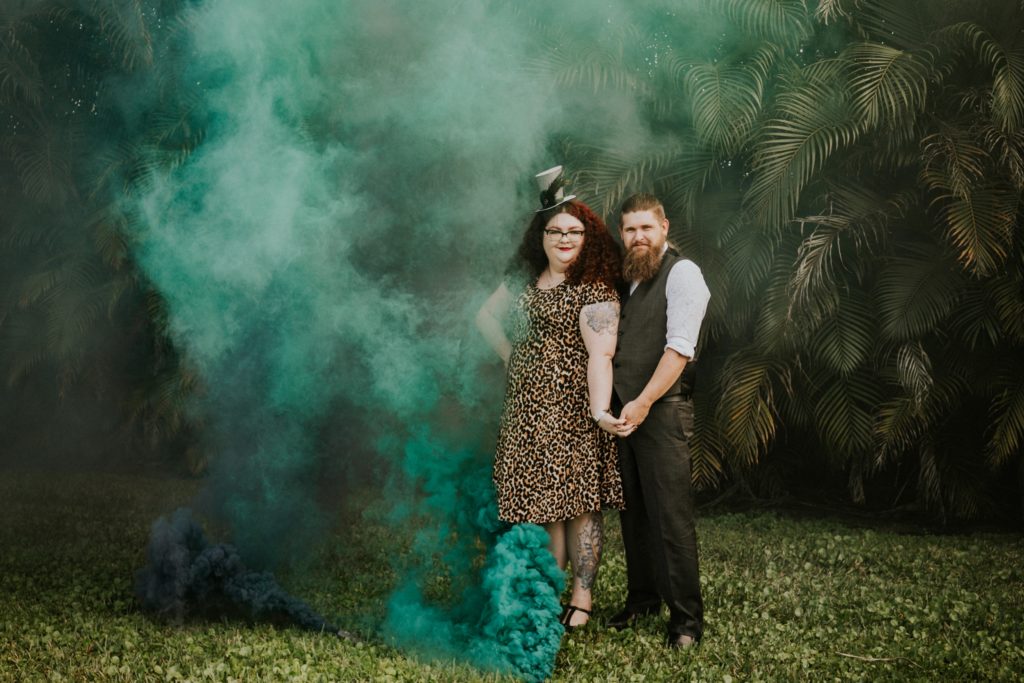 Smoke bomb engagement photos West Palm Beach Worth Avenue FL