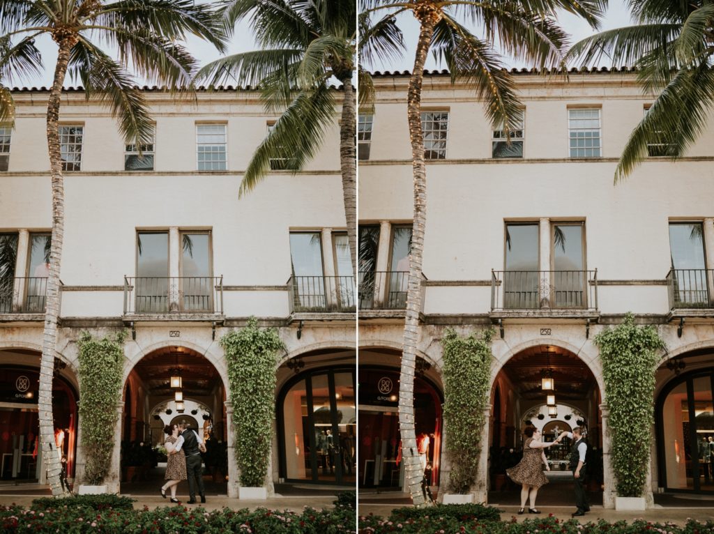 Engagement couple dance on Worth Avenue Palm Beach FL