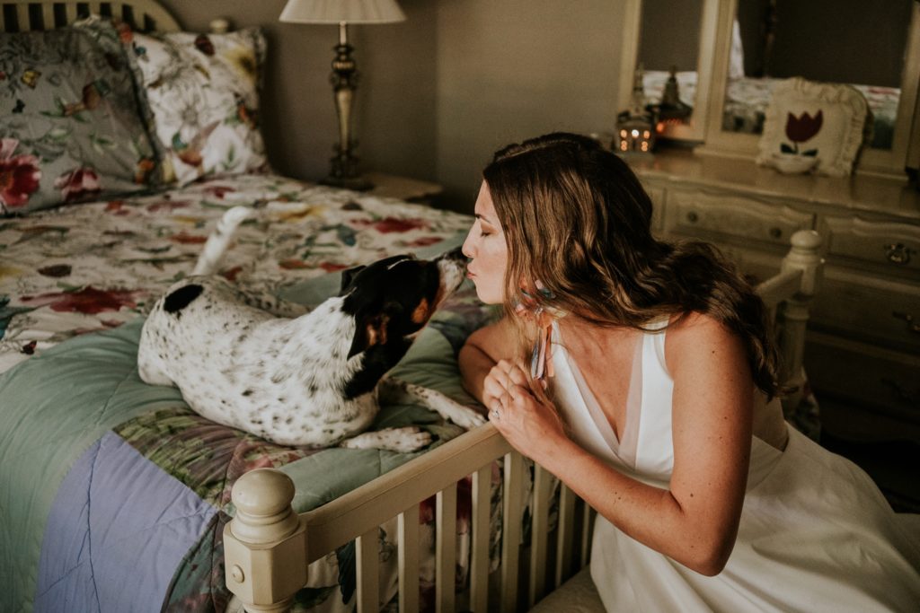 Atlanta GA backyard wedding at-home bride kissing dog Florida elopement photography