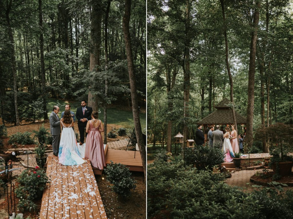 Woodsy backyard wedding gazebo ceremony Atlanta Georgia FL elopement photographer