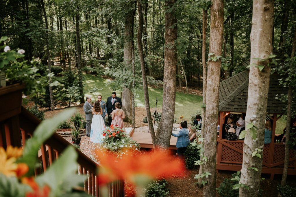 Woodsy backyard wedding ceremony Atlanta Georgia FL elopement photographer
