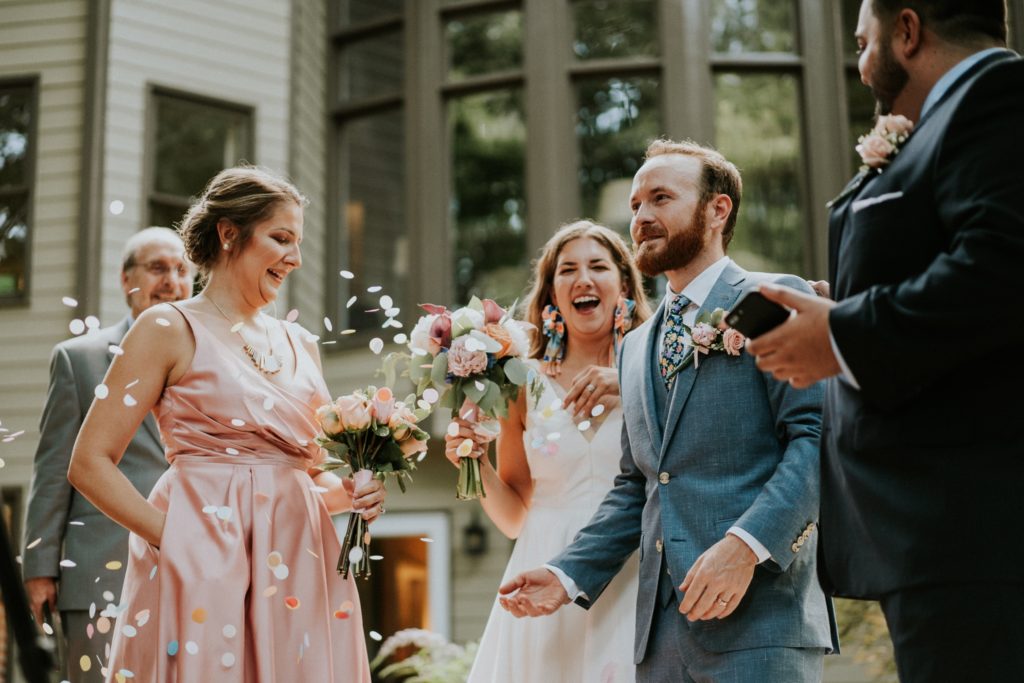 Eco-friendly confetti special ceremony exit Duluth GA backyard wedding