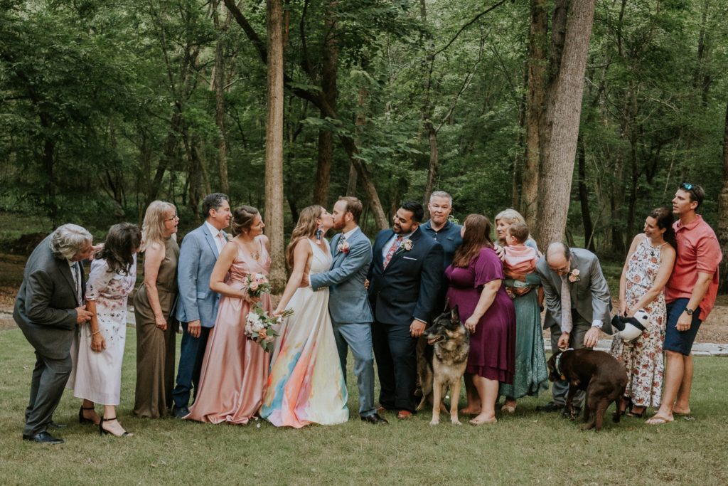 Family photos Duluth GA woodsy backyard wedding