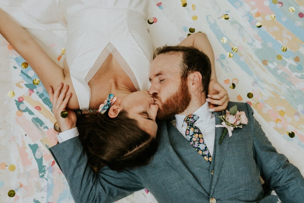 Artsy backyard wedding kiss Florida elopement photography