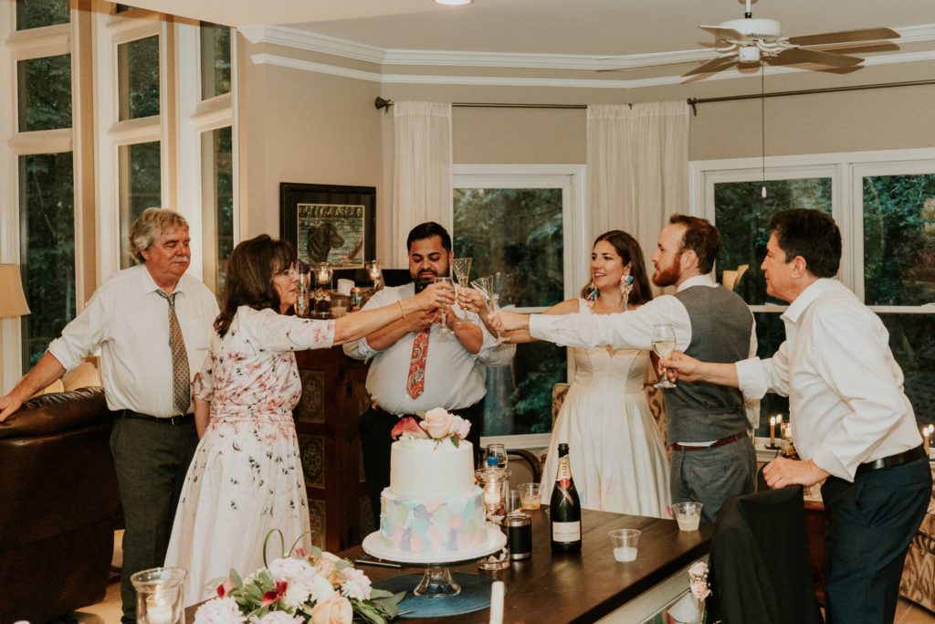 Family toast at home backyard wedding Atlanta GA