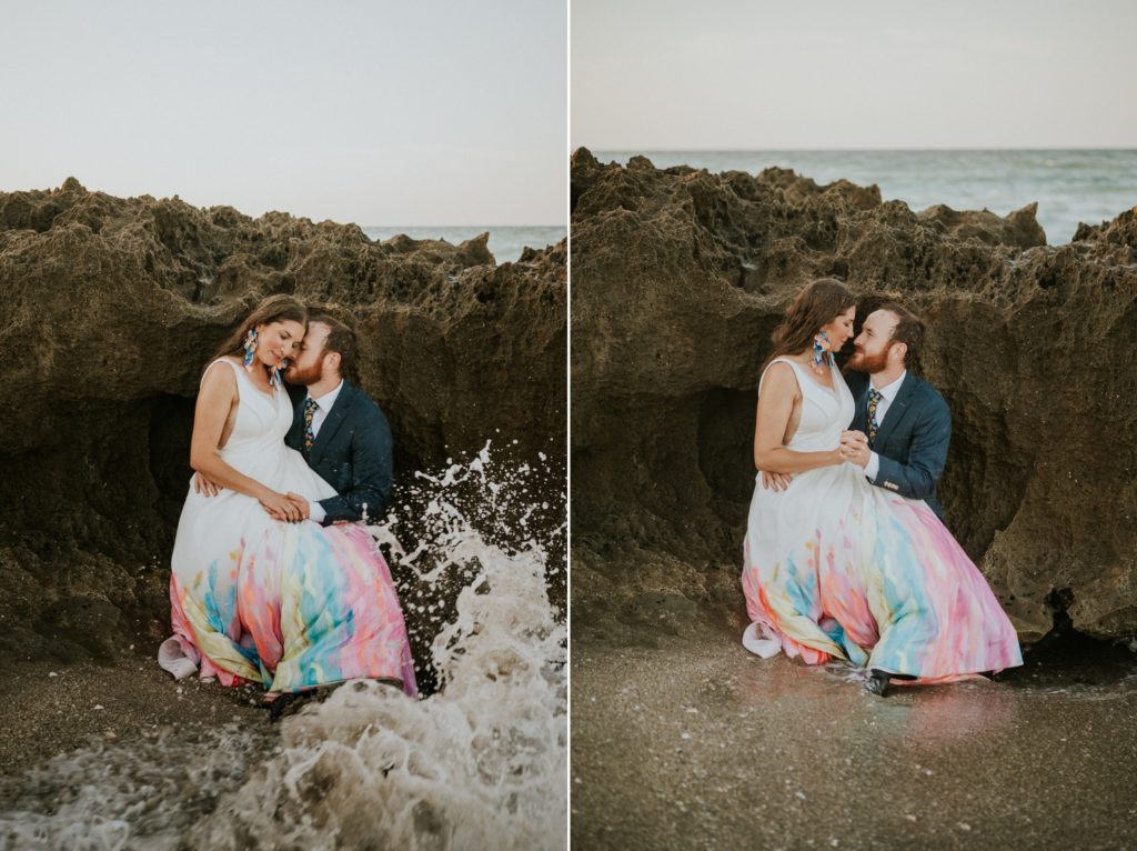 Romantic wedding photography wave splash House of Refuge Stuart FL elopement