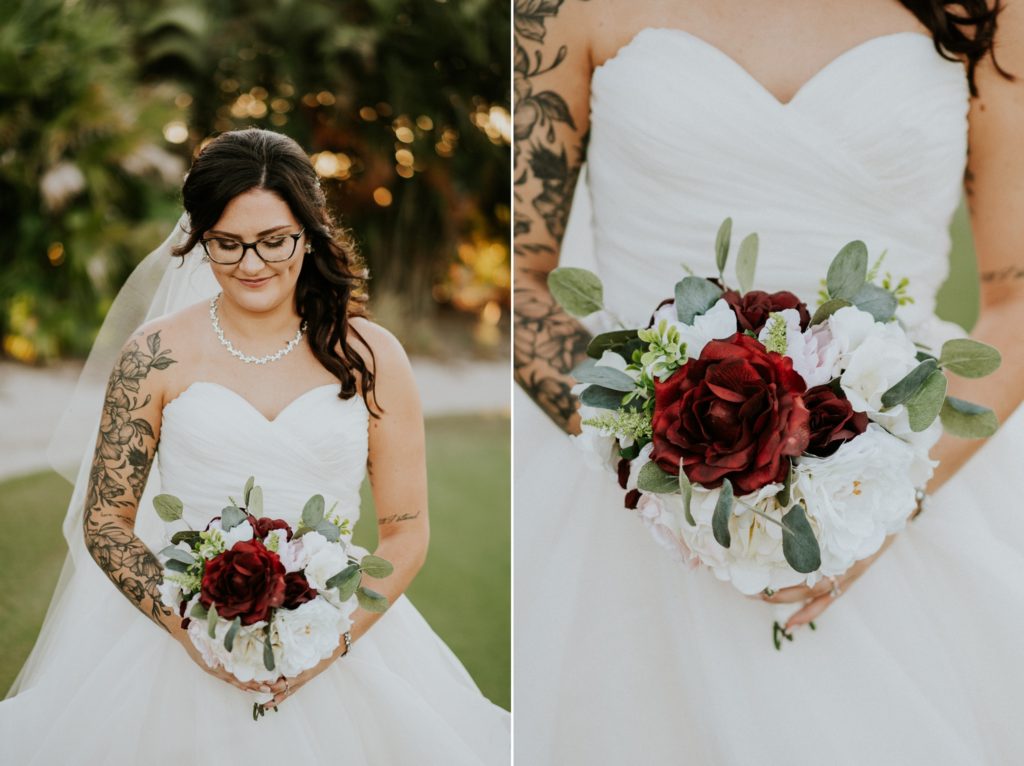 Bride with tattoos and bouquet Wellington FL wedding photography