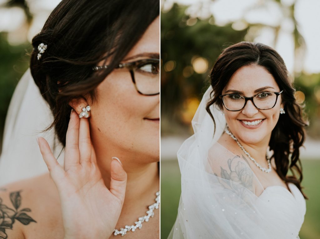 Bride with glasses wedding portrait with earrings FL photography