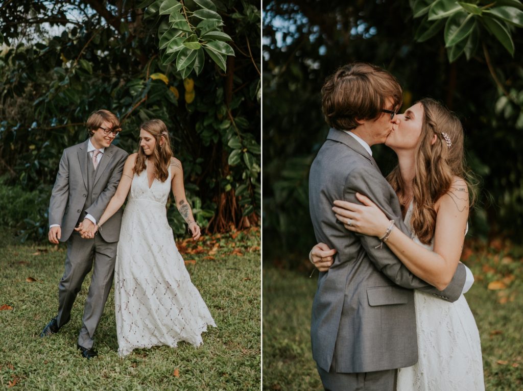 Jupiter Florida backyard wedding elopement couple bump hips and kiss