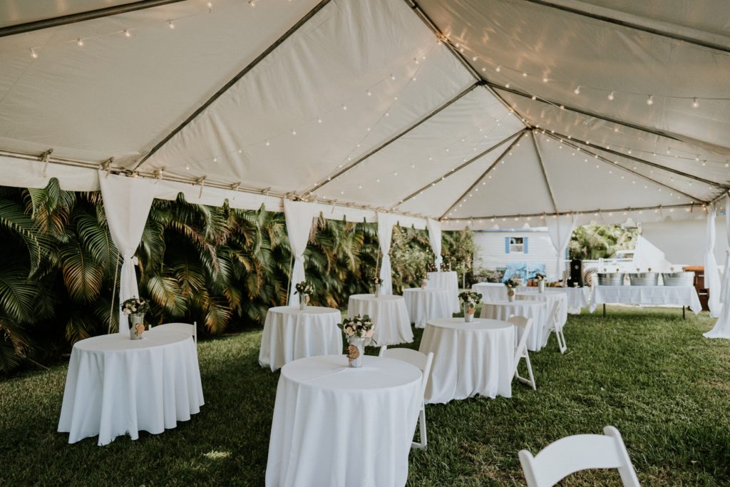 West Palm Beach FL backyard wedding reception tent and table linens