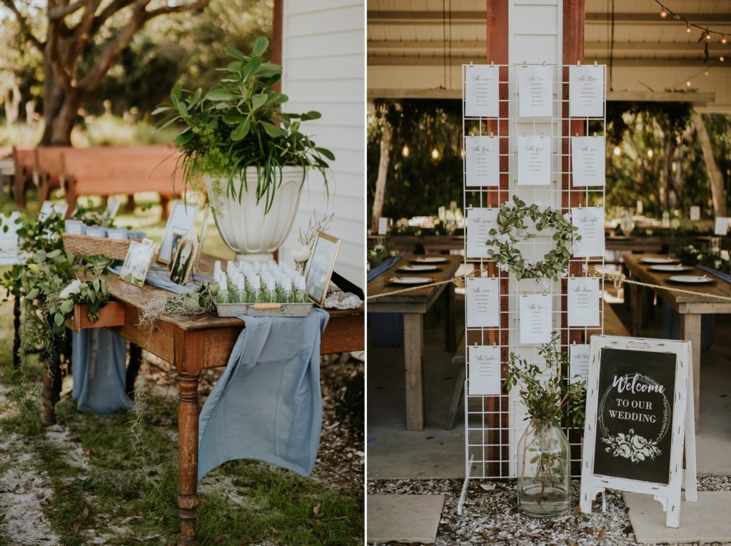 Rustic Cattleya Chapel wedding memorial table and seating chart FL photography