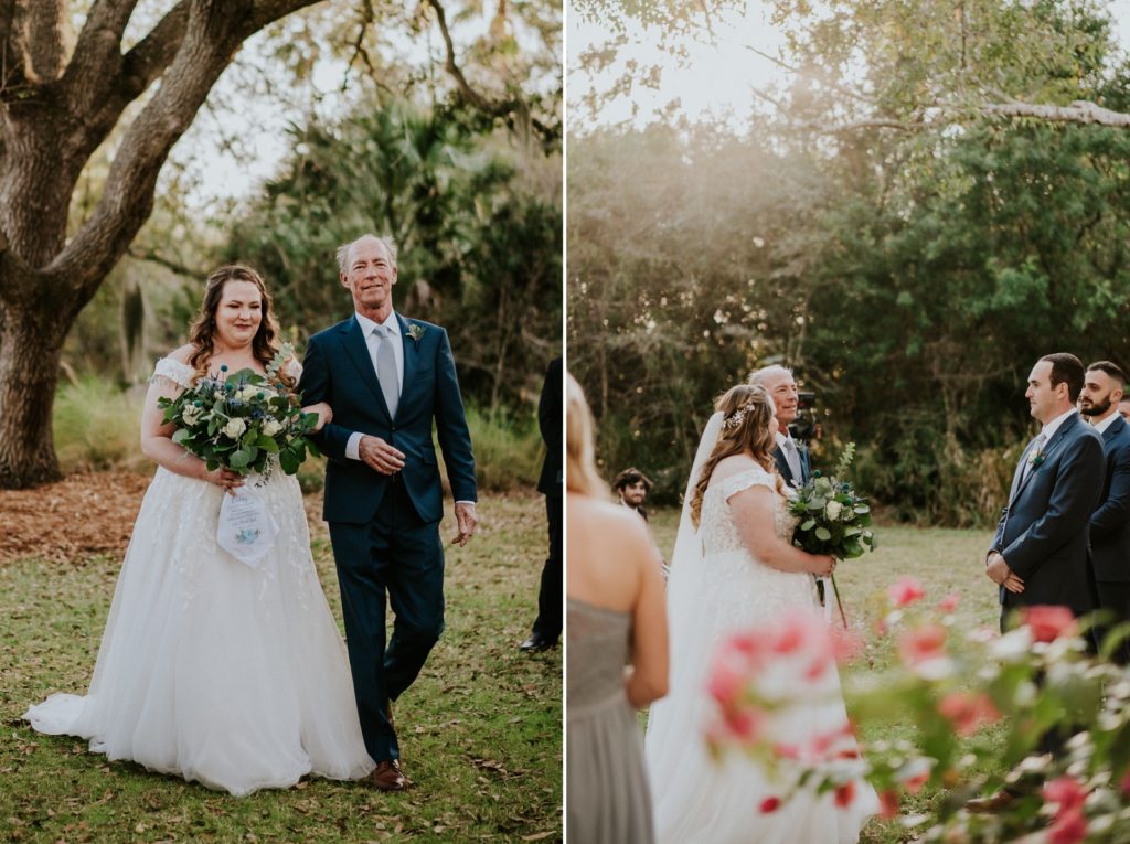 Father walks bride down aisle outdoor FL ceremony