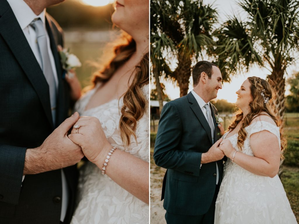 Bride and groom hold hands FL elopement photography