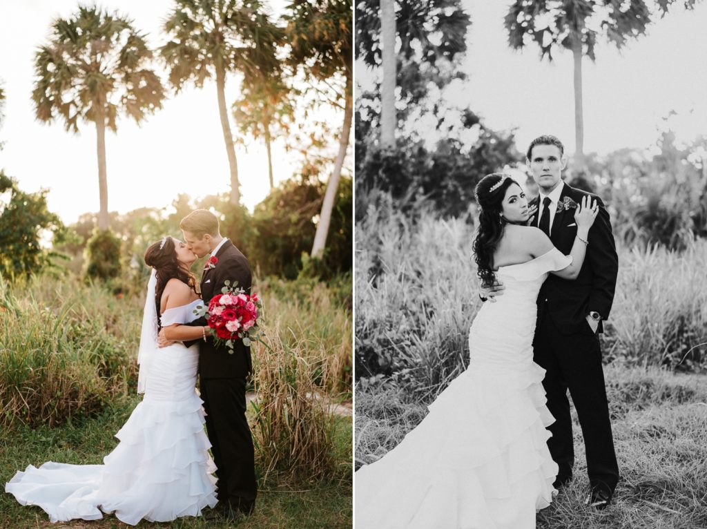South FL wedding photographer couple kiss at sunset