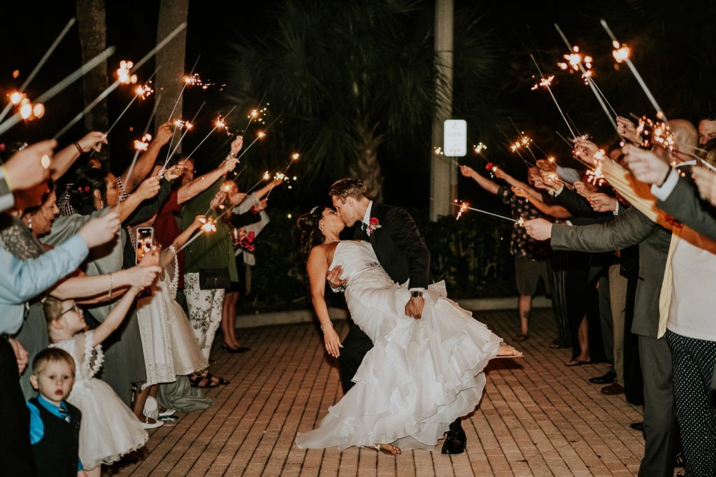 Tuckahoe Mansion wedding reception sparkler exit kiss Jensen Beach FL