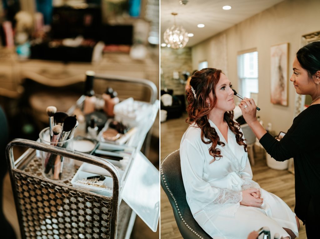 Makeup artist applies bridal makeup at Pellegrino's Salon & Suite