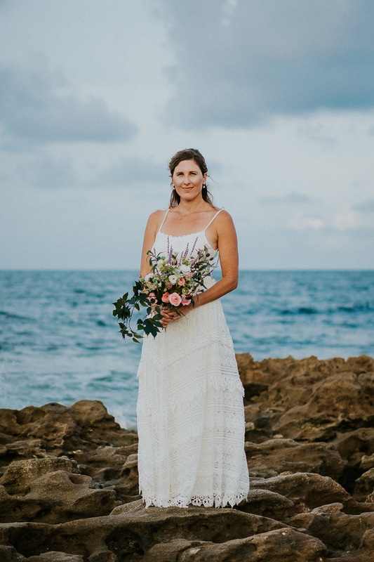 Boho lace beach elopement dress for Florida bride Coral Cove Park FL