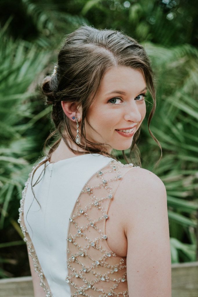 Elegant jeweled wedding dress for Florida bride Brevard Zoo