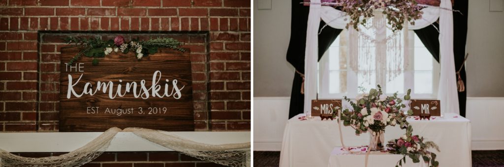 Custom wooden surname sign and sweetheart table