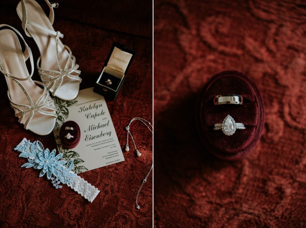 Casa Lantana wedding details crystal, pearl, and burgundy