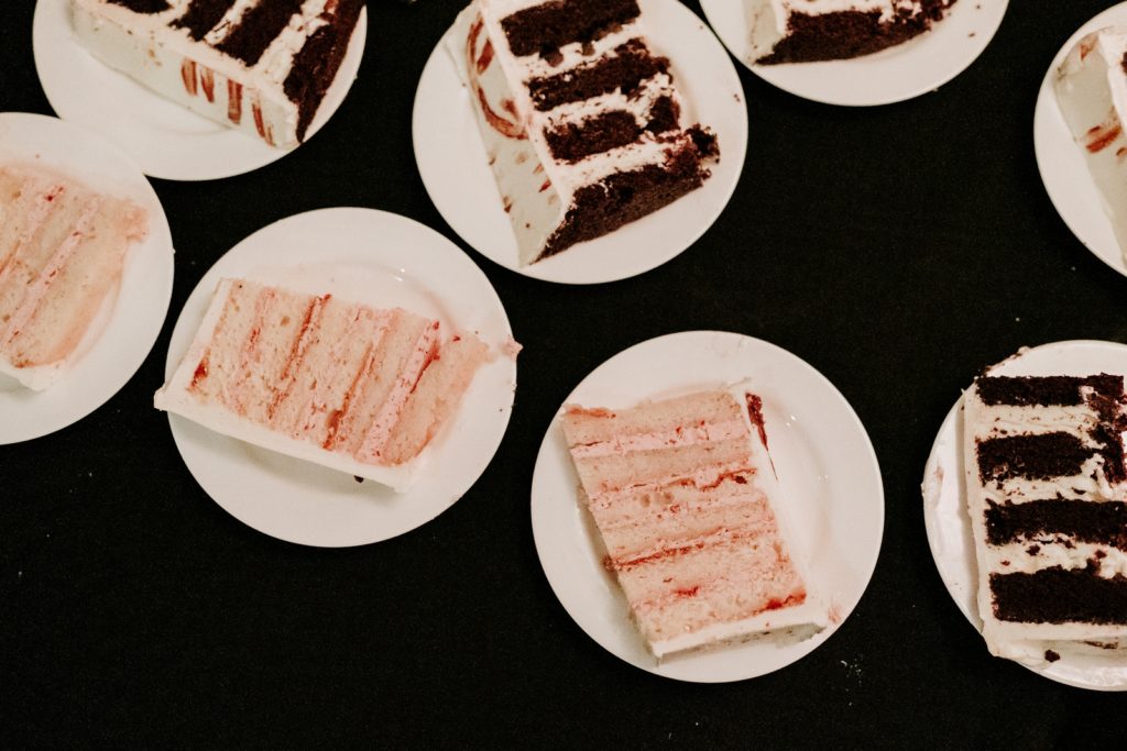 Vanilla and chocolate slices of wedding cake by Sweet & Savory